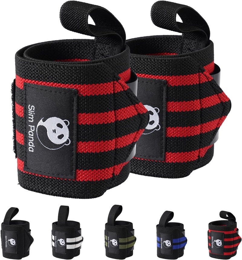 Slim Panda 1Pair Wrist Wraps Supports for Powerlifting, Bodybuilding & Weight Lifting, Breathable Adjustable Straps with Reinforced Thumb Loops, Workout Wrist Guards for Deadlifts, Bench Press & Squats, One Size Fits All Men & Women - Image 1